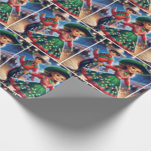 Rodeo Cowboy Kids Twirling Christmas Lights  Wrapping Paper