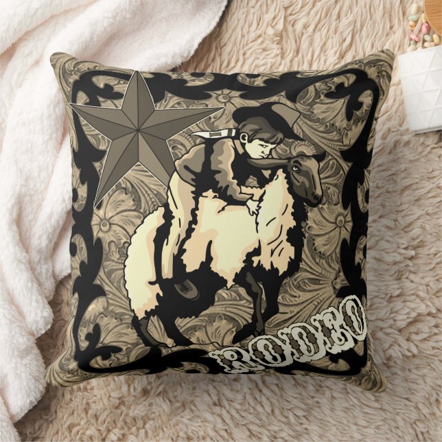 Rodeo Cowboy Mutton Bustin' Throw Pillow (Blanket)