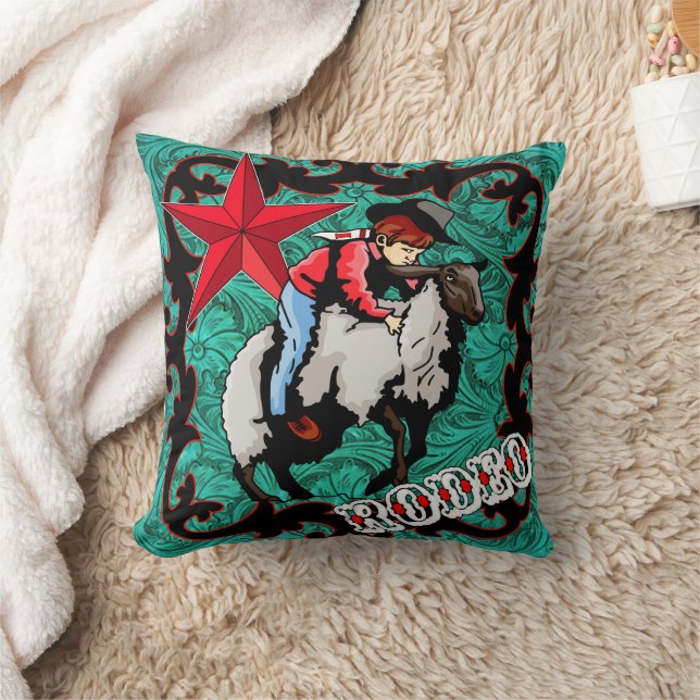 Rodeo Cowboy Mutton Bustin" Throw Pillow (Blanket)