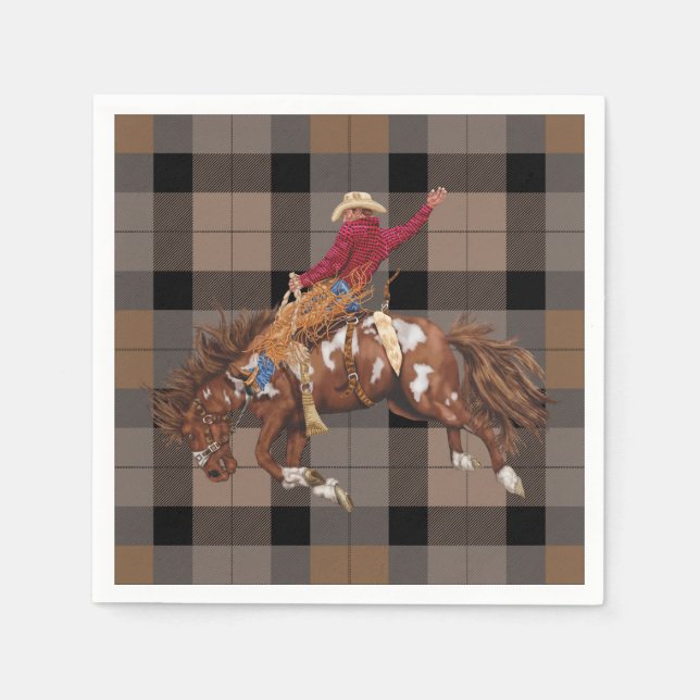 Rodeo Cowboy on Bucking Bronco Napkin (Front)