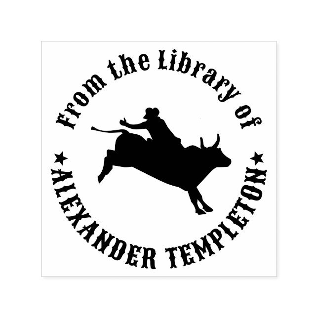 Rodeo Cowboy on Bucking Bull Library Book Name Self-inking Stamp (Design)