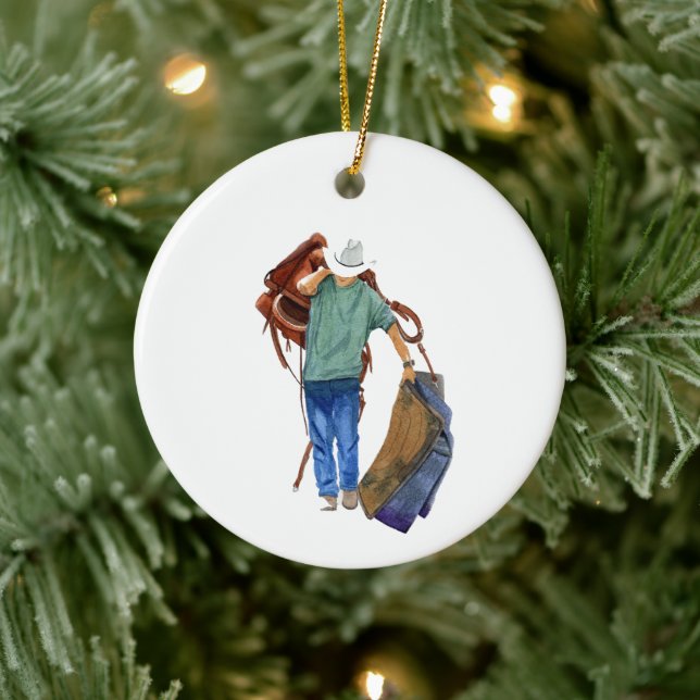 Rodeo Cowboy, Personalise The Back  Ceramic Ornament (Tree)
