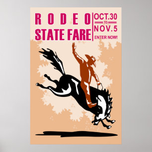 rodeo cowboy riding bucking bronco poster