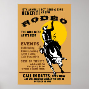rodeo cowboy riding bucking bronco poster