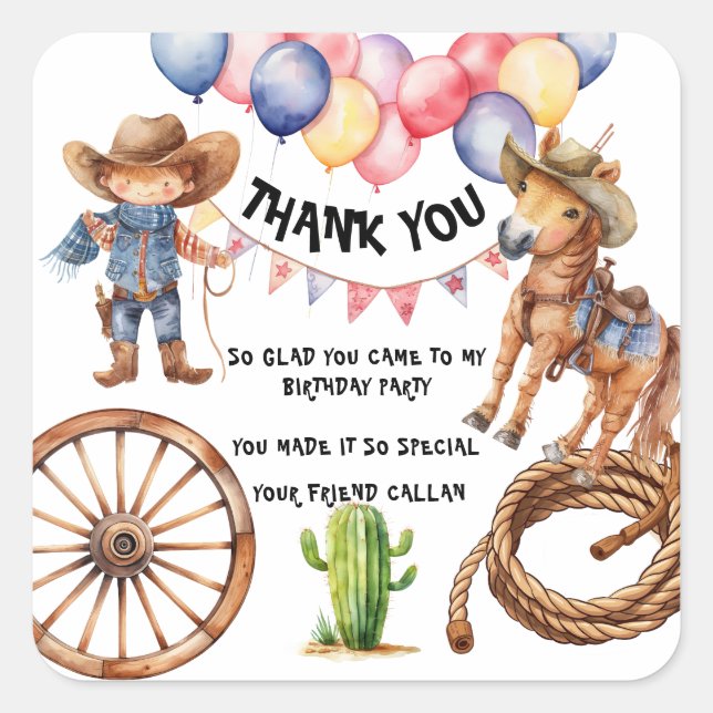 Rodeo Cowboy Thank you Party Stickers (Front)