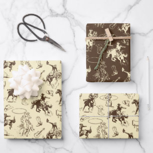Rodeo Cowboy Western Horses Pattern Wrapping Paper Sheet