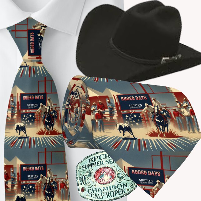Rodeo Cowboys Calf Roping Rodeo Days Tie (Western Rodeo Cowboy Calf Roping Print Men's Necktie)