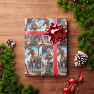 Rodeo Cowgirl and Horse With Christmas Lights Wrapping Paper