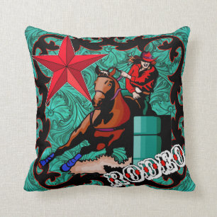 Rodeo Cowgirl Barrel Racing Throw Pillow