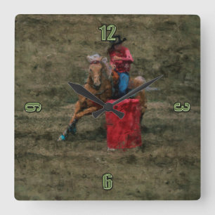 Rodeo Cowgirl Barrel-Racing Western Themed Clock