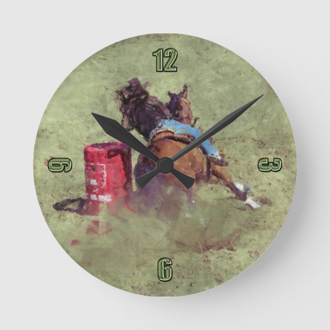 Rodeo Cowgirl Barrel-Racing Western Themed Clock (Front)
