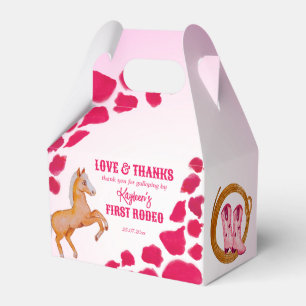 Rodeo cowgirl birthday pink cow pattern pony  favour box