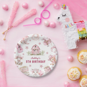 Rodeo Cowgirl Kids Birthday Paper Plate