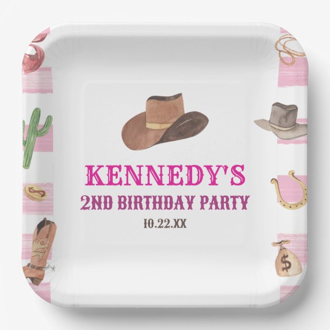 Rodeo Cowgirl Western Wild West Birthday Party Paper Plate (Front)