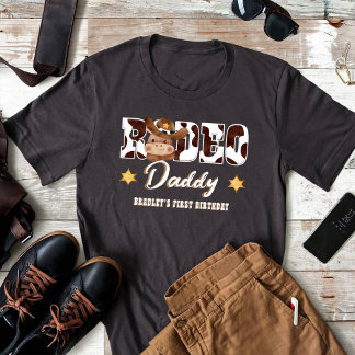 Rodeo Daddy Cowboy cow pattern birthday matching T-Shirt