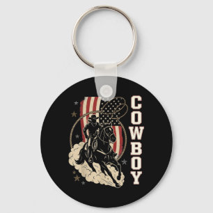 Rodeo Daddy Cowboy Patriotic American Western Flag Key Ring