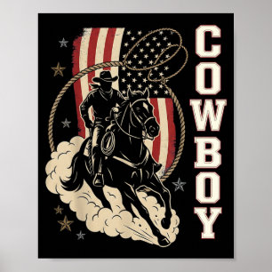 Rodeo Daddy Cowboy Patriotic American Western Flag Poster