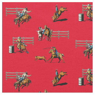Rodeo Events Western Cowboy Cowgirl Horse Fabric