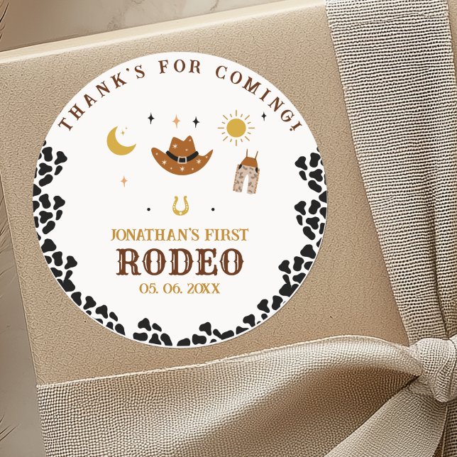 Rodeo First Birthday, Cowboy Birthday Boy Classic Round Sticker (Creator Uploaded)