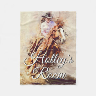Rodeo Girl On Horse Painting Art Personalised Fleece Blanket