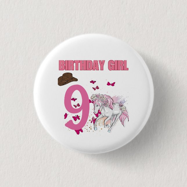 Rodeo Horses Pony Flowers Birthday Party Girl  3 Cm Round Badge (Front)
