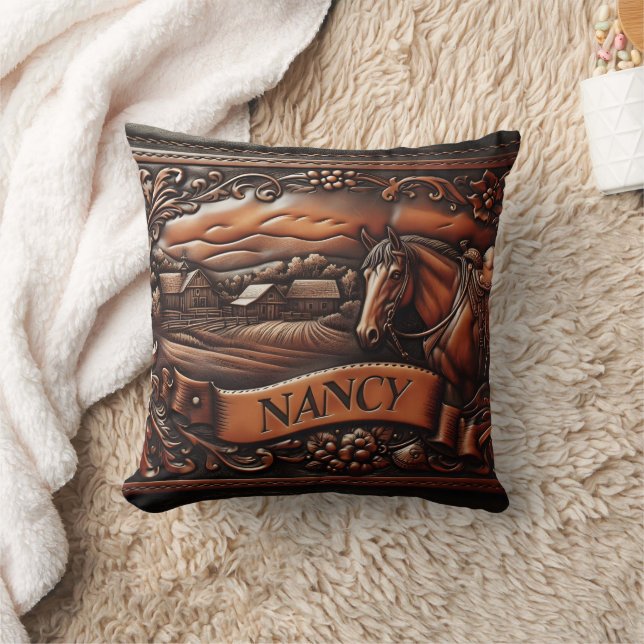 Rodeo Leather Craft Featuring Horse and Farm Cushion (Blanket)