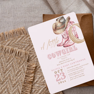 Rodeo Little Cowgirl Baby Girl shower Blush pink Invitation