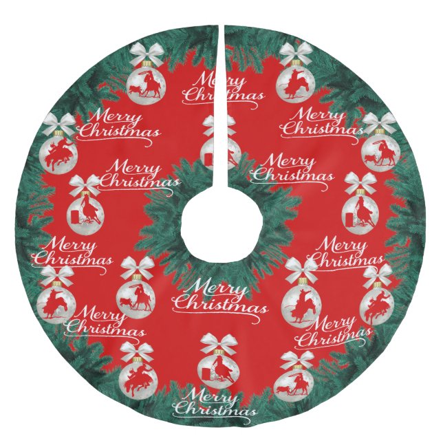 Rodeo Ornaments Merry Christmas Red Tree Skirt (Front)