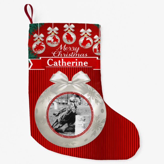 Rodeo Ornaments On Red Custom Photo Stocking (Front)