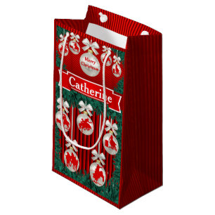 Rodeo Ornaments On Red Holiday Gift Bag