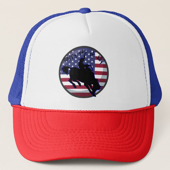 Rodeo Patriotic Bronc rider Trucker Hat (Front)