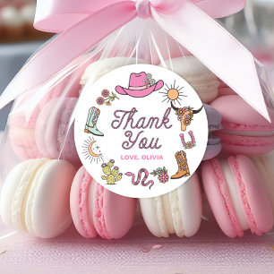 Rodeo Pink Western Cowboy Birthday Thank You Classic Round Sticker