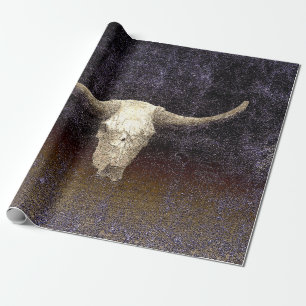 Rodeo Purple Brown Art Texture Rustic Bull Skull Wrapping Paper