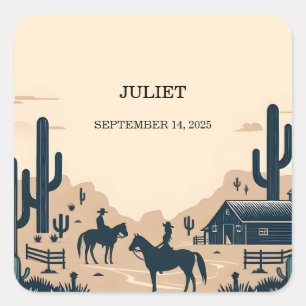 Rodeo Retro Horse Rustic Western Bridal Shower Square Sticker