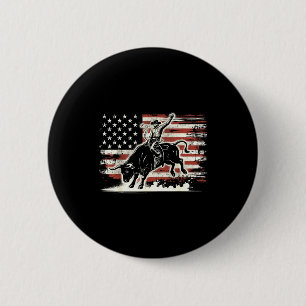 Rodeo Rider Bull Patriotic Cowboy Usa Flag 6 Cm Round Badge