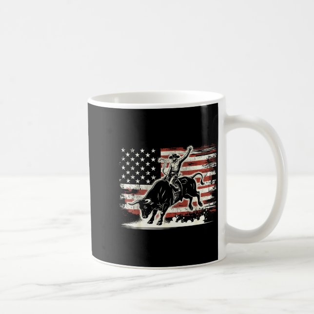 Rodeo Rider Bull Patriotic Cowboy Usa Flag  Coffee Mug (Right)