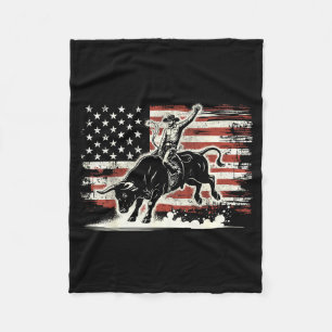 Rodeo Rider Bull Patriotic Cowboy Usa Flag  Fleece Blanket