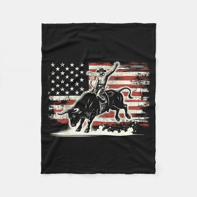 Rodeo Rider Bull Patriotic Cowboy Usa Flag  Fleece Blanket (Front)