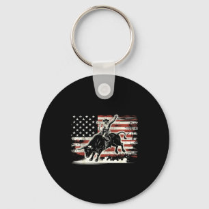 Rodeo Rider Bull Patriotic Cowboy Usa Flag  Key Ring