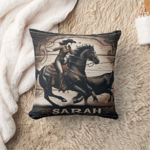 Rodeo Rider Chasing Cattle On Horseback Cushion