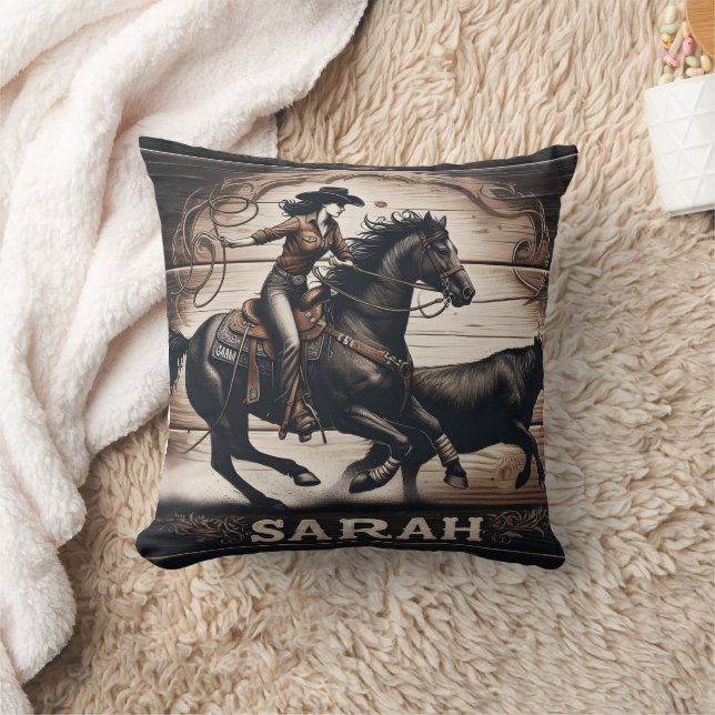 Rodeo Rider Chasing Cattle On Horseback Cushion (Blanket)