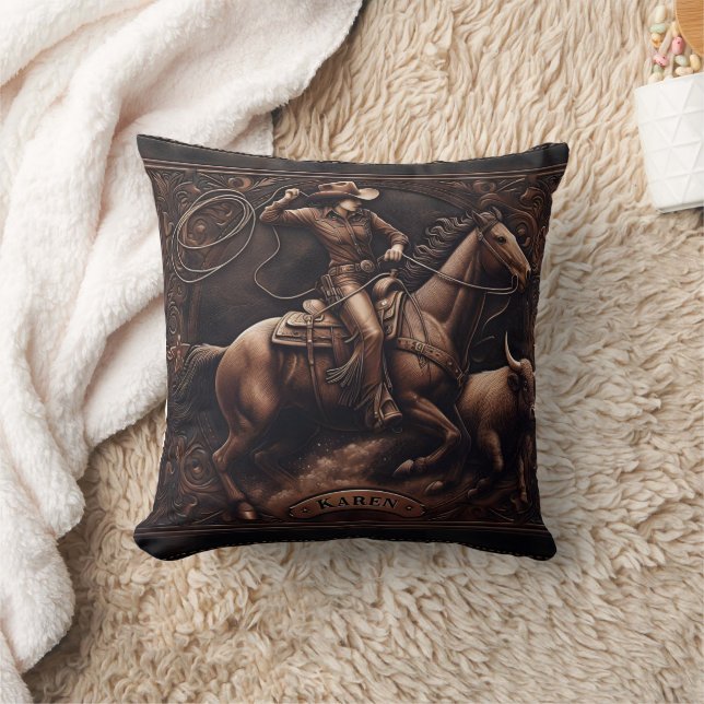 Rodeo Rider Competing With Cattle in Rustic Arena Cushion (Blanket)