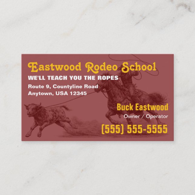 Rodeo School | Cowboy Roping Instructor Card (Front)