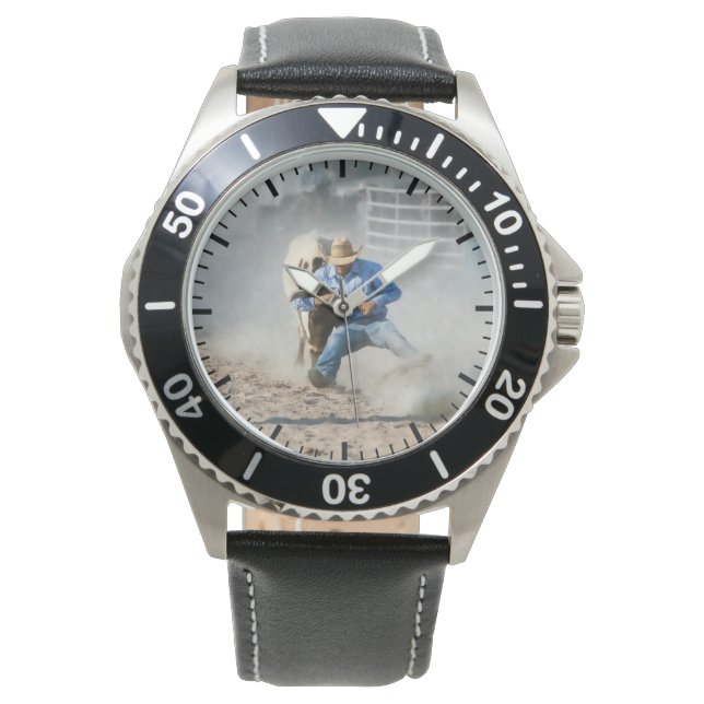 Rodeo Steer Wrestling Competition Western Men's Watch (Front)