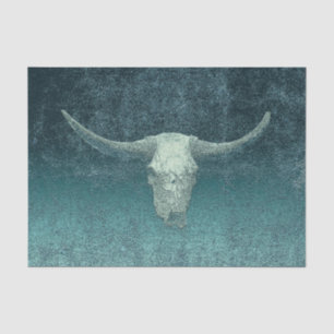 Rodeo Teal Art Texture Rustic Bull Skull Tissue Paper