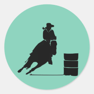 Rodeo Theme Cowgirl Barrel Racing Silhouette Classic Round Sticker