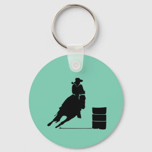 Rodeo Theme Cowgirl Barrel Racing Silhouette Key Ring