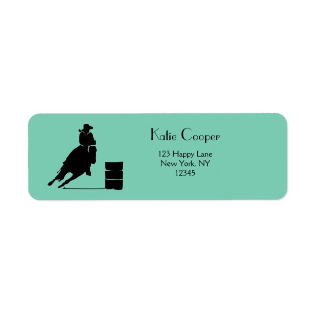 Rodeo Theme Cowgirl Barrel Racing Silhouette Return Address Label (Front)