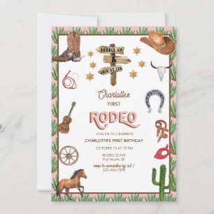 Rodeo Themed   1st Birthday Invitations