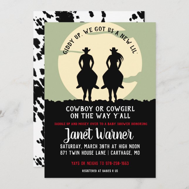 Rodeo Themed Baby Shower Invitation (Front/Back)